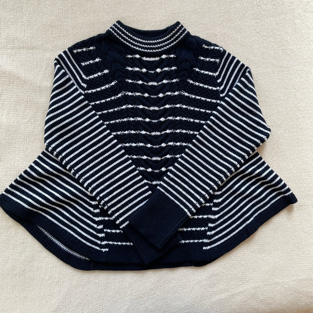 Striped Cable Knit Navy and White Flared Sweater